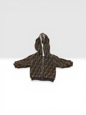 Fendi Brown Patterned Zip-Up Hoodie for Kids